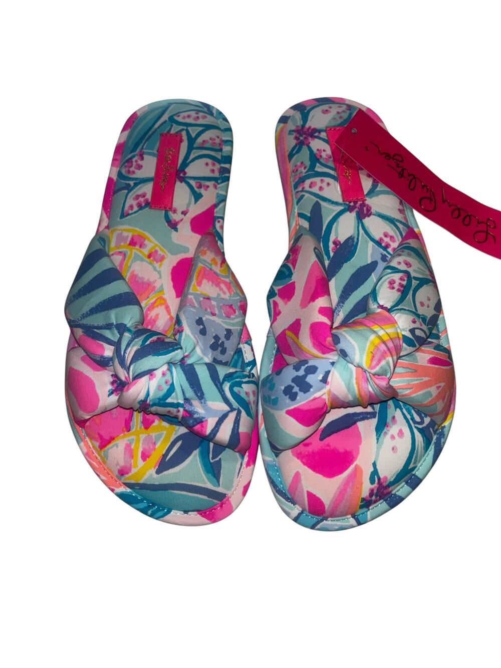 Lilly Pulitzer Pool Slippers In Sea Glass Rainforest Retreat Size S/M New Preppy